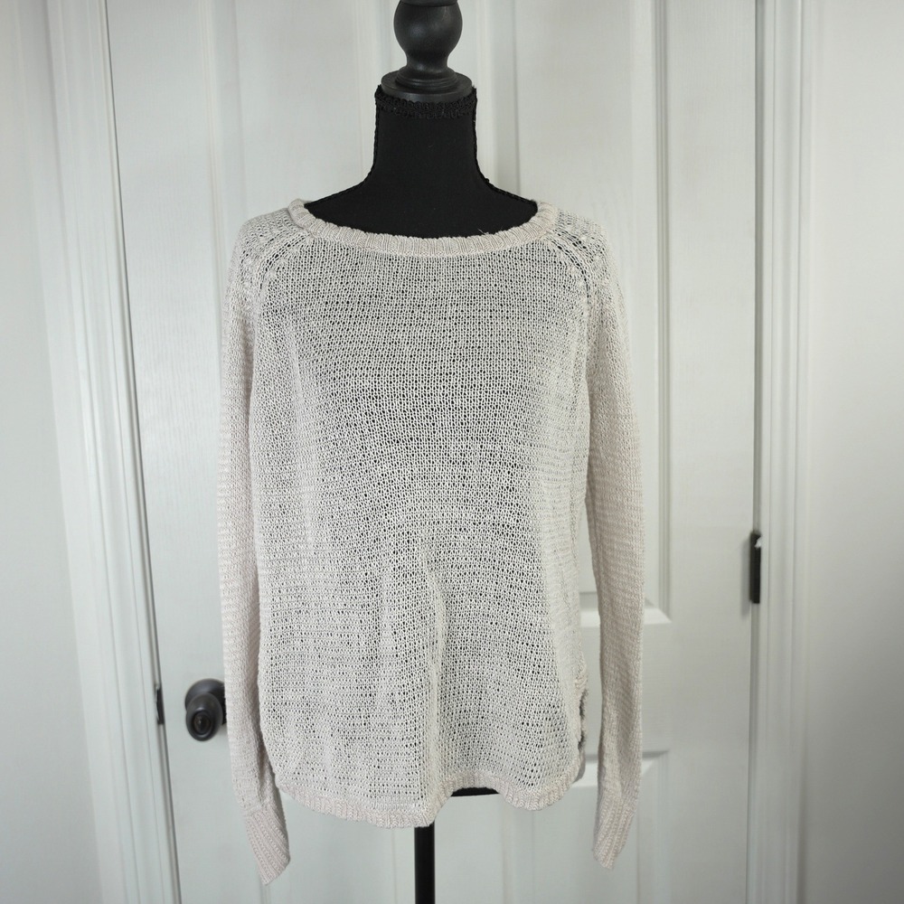 Polo Ralph Lauren Pink 100% Linen Knit Sweater Raglan Crew Neck Womens Medium